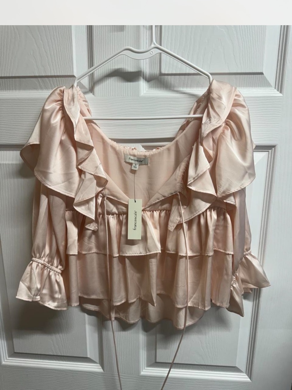 Francesca's Collections Pale Blush Satin Ruffle Tiered Blouse